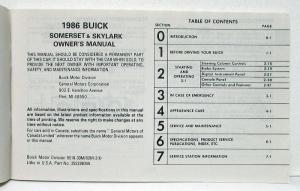 1986 Buick Skylark & Somerset Owners Operators Manual Original