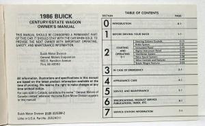 1986 Buick Century Owners Operators Manual Original