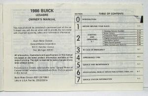 1986 Buick LeSabre Owners Operators Manual Original