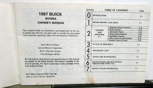 1987 Buick Riviera Owners Operators Manual Original