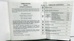 1988 Buick Regal Owners Operators Manual Original