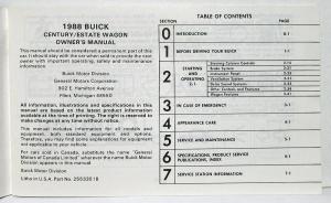 1988 Buick Century Owners Operators Manual Original