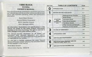 1988 Buick Riviera Owners Operators Manual Original