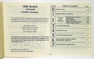 1985 Buick Skyhawk Owners Operators Manual Original