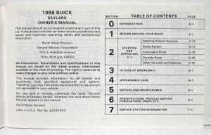 1988 Buick Skylark Owners Operators Manual Original