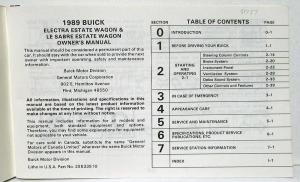 1989 Buick LeSabre & Electra Estate Wagons Owners Operators Manual Original