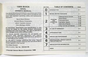 1989 Buick Regal Owners Operators Manual Original
