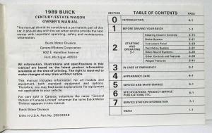 1989 Buick Century Owners Operators Manual Original