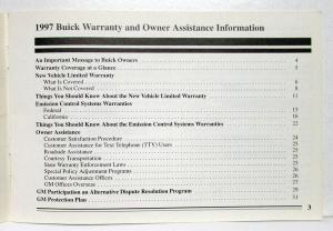 1997 Buick Warranty and Owners Assistance Information Manual