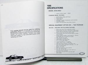 1988 Chevrolet Caprice Dealer Taxi Package Sales Brochure Cab Options Specs