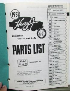 1951 Kaiser Frazer Dealer Parts List Book Nov 51 Chassis & Body 513 514