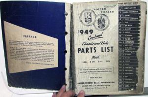 1949 Kaiser Frazer Dealer Parts List Book K491 492 F 495 496 Chassis Body