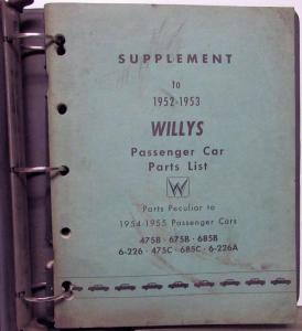 1954-55 Willys Passenger Car Dealer Parts List Book Supplement Set Original