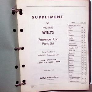 1954-55 Willys Passenger Car Dealer Parts List Book Supplement Set Original