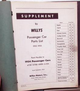 1954-55 Willys Passenger Car Dealer Parts List Book Supplement Set Original