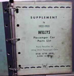 1954-55 Willys Passenger Car Dealer Parts List Book Supplement Set Original