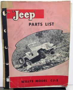 1955 Willys Jeep Dealer Parts List Book CJ-5 4 Cyl F-Head Engine 4X4 Original