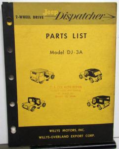 1956 Willys Jeep Dealer Parts List Book Dispatcher DJ-3A 2WD Original