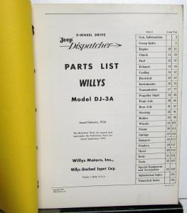 1956 Willys Jeep Dealer Parts List Book Dispatcher DJ-3A 2WD Original
