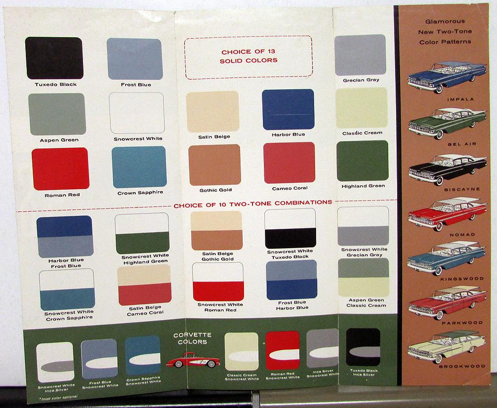 1959 Chevrolet Dealer Sales Brochure Color Options Bel Air Nomad Impala