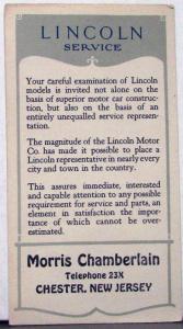 1923 Lincoln Motor Cars Sales Brochure Morris Chamberlain Chester NJ