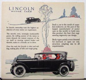 1923 Lincoln Motor Cars Sales Brochure Morris Chamberlain Chester NJ