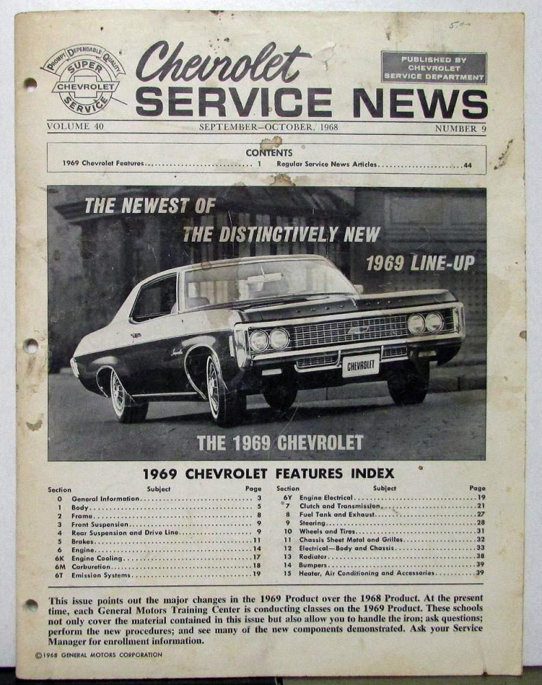1969 Chevy New Model Introduction In Set Oct 1968 Chevrolet Service News Dealer