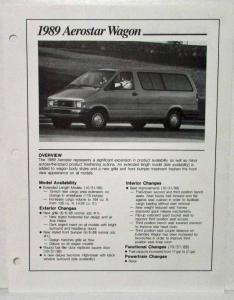 1989 Ford Aerostar Wagon Sales Data Sheets