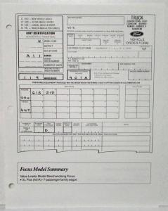 1989 Ford Aerostar Wagon Sales Data Sheets