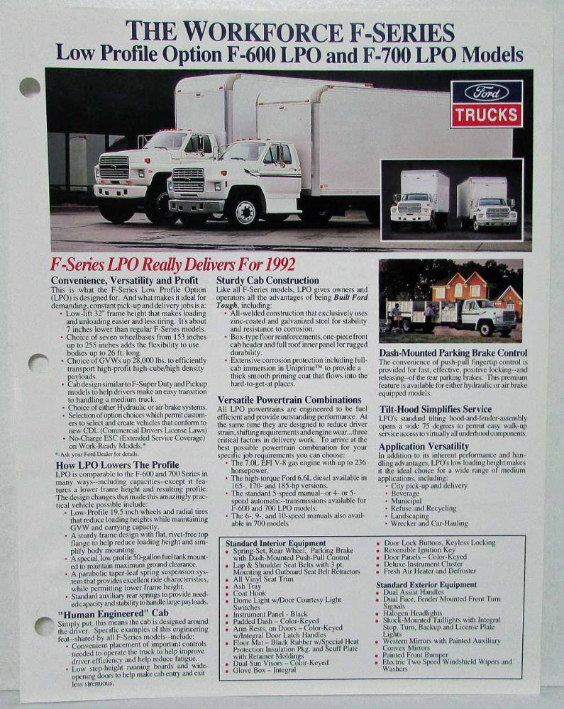 1992 Ford Workforce F-Series Low Profile Option F-600 and F-700 LPO Spec Sheet
