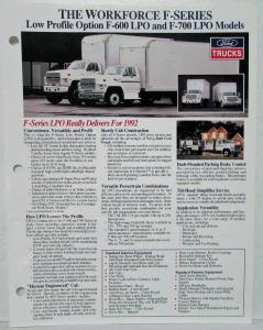 1992 Ford Workforce F-Series Low Profile Option F-600 and F-700 LPO Spec Sheet