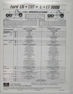 1996 Ford LN LNT L LT 9000 Spec Sheet