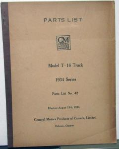 1934 GM Canadian Truck Dealer Model T-16 Parts List Book No 42 Original