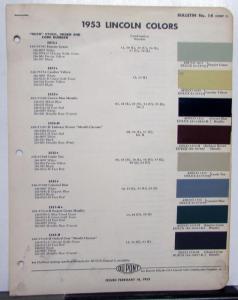 1953 Lincoln Dupont Paint Chips Colors Original Bulletin No 14