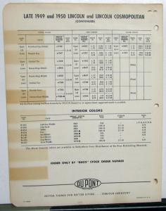 1953 Lincoln Dupont Paint Chips Colors Original Bulletin No 14