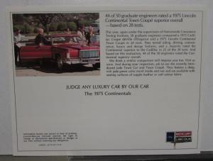 1975 Lincoln Continental Mark IV & Town Coupe Color Sales Folder Original
