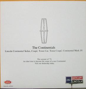 1973 Lincoln Continental Mark IV Color Sales Folder W/ Envelope & Calling Card