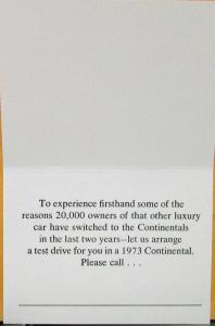 1973 Lincoln Continental Mark IV Color Sales Folder W/ Envelope & Calling Card