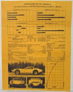 1971 Marcos 3L Sales Brochure Spec Sheet with Letter Envelope & Business Card