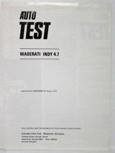 1972 Maserati Indy 4.7 Reprint Auto Test Article Folder from AutoCar Magazine