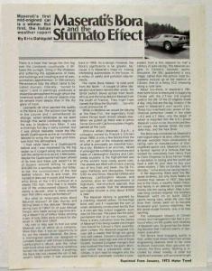 1973 Maserati Bora B&W Article Reprint from Motor Trend Magazine - January