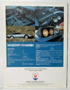 1975 Maserati Khamsin Sales Brochure