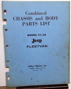 1962 Willys Jeep Dealer Chassis & Body Parts List Book FJ-3A Fleetvan F Head