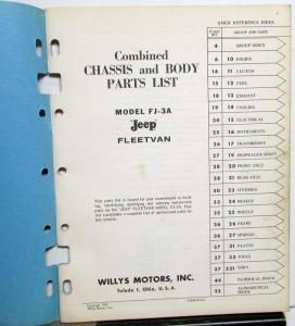 1962 Willys Jeep Dealer Chassis & Body Parts List Book FJ-3A Fleetvan F Head