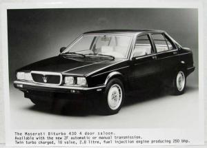 1989 Maserati 430 Sales Folder with Press Release Photo