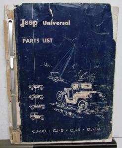 1953-62 Jeep Dealer Parts List Book Universal & Dispatcher CJ-3B CJ-5 CJ-6 DJ-3A