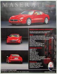 2001 Maserati Coupe & Spyder Spec Sheet