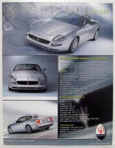 2001 Maserati Coupe & Spyder Spec Sheet
