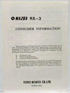 1973 Mazda RX-2 & RX-3 Consumer Information Pamphlet