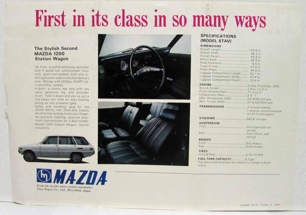 1971 Mazda The Stylish Second 1200 Station Wagon Spec Sheet